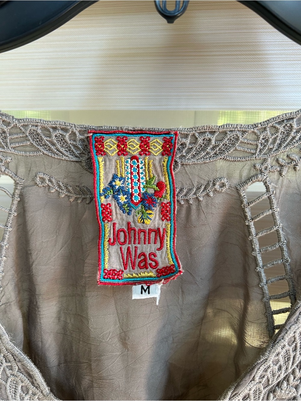Johnny Was Taupe Embroidered Asymmetrical Tunic - Picture 3 of 16